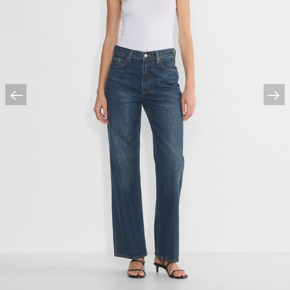 Aritzia Denim Forum Farrah High Rise Wide Dark Blue Straight Leg Jeans